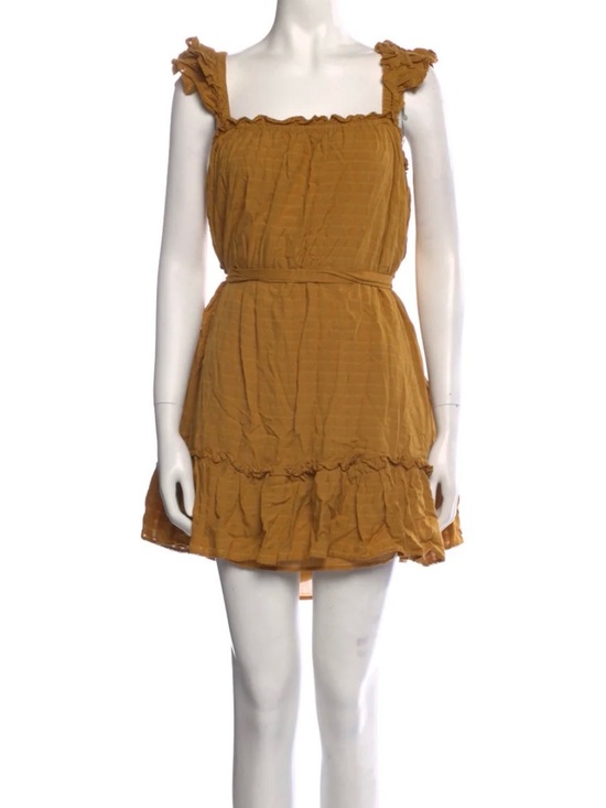 Cleobella Dresses & Skirts - Cleobella A-Line Dress Mustard Ruffle‎ Strap Square Neck Mini Dress S